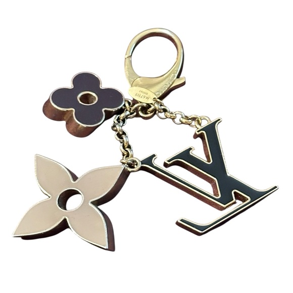 Louis Vuitton Black and Gold Floral Key Chain Bag Accessory - Picture 1 of 2